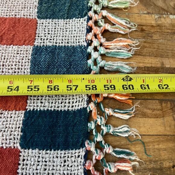 Woven Throw Blanket Checkered Multicolor Fringe 58" x 46.5" - Picture 10 of 16